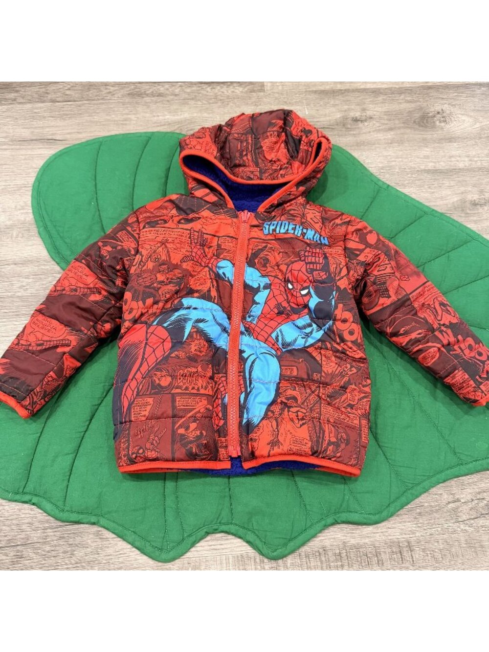 Spider Man Toddler 2T Puffer Jacket Fleece Reversible Full Zip